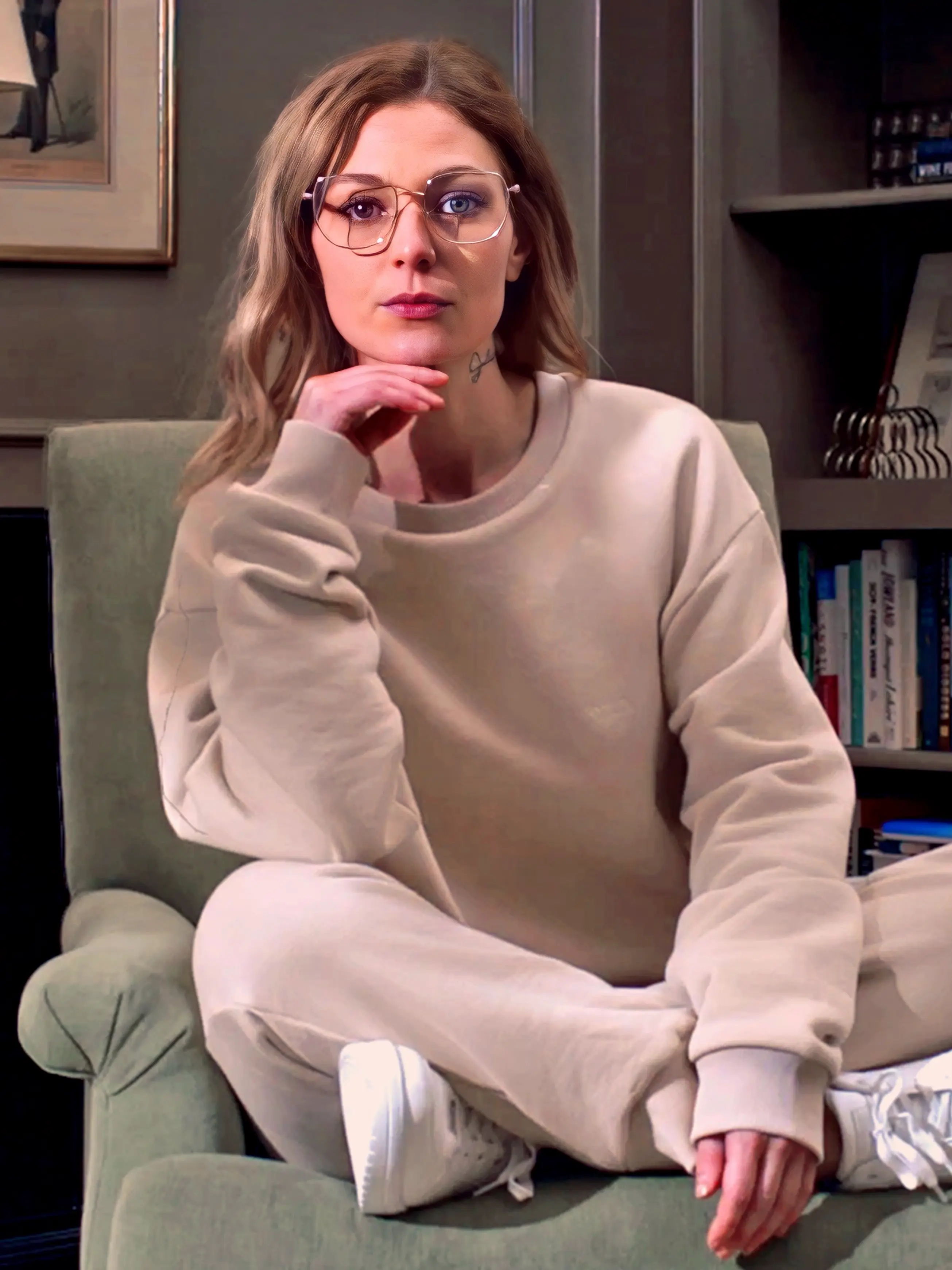 Cream-colored hoodie on a wood-textured background.